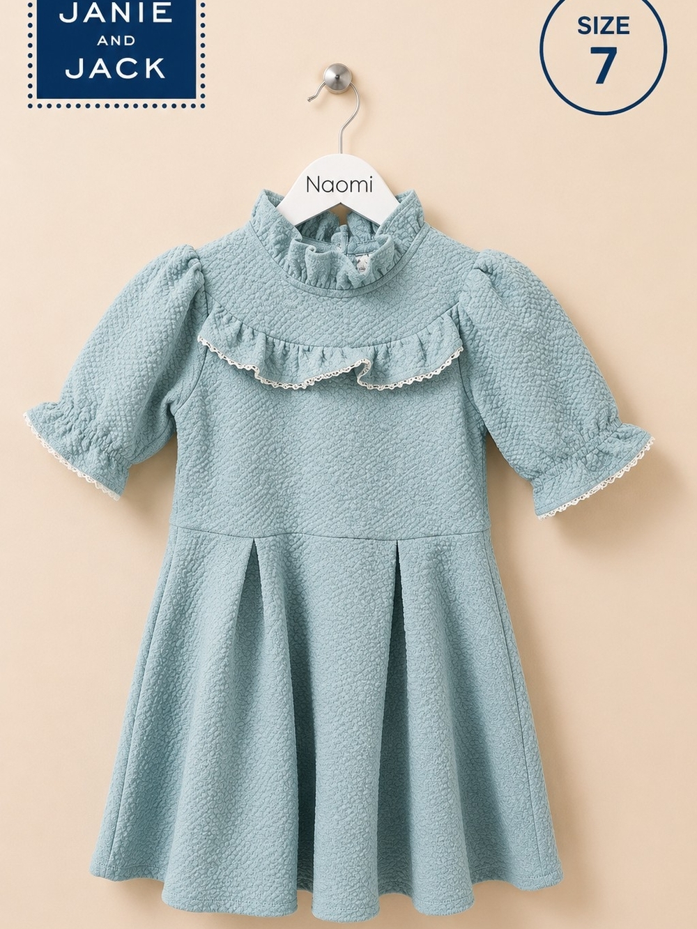 Janie and Jack Seafoam Green Textured Ruffle-Trim Dress